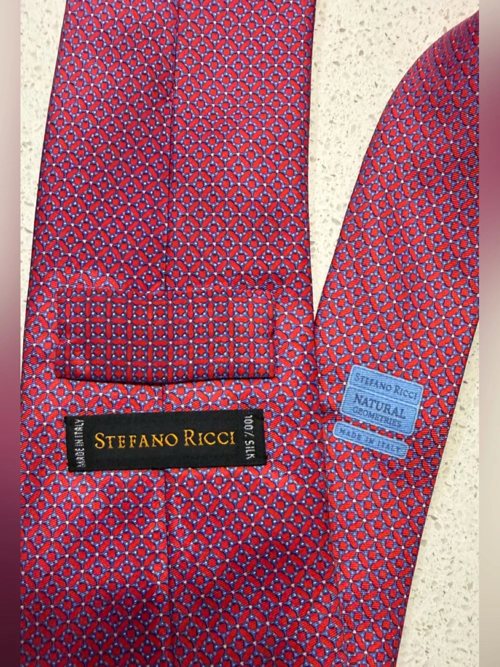 Stefano Ricci Red Blue Geometric Silk Tie Italy